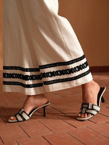 MOTF PREMIUM LINEN CONTRAST LACE DETAIL WIDE LEG PANTS