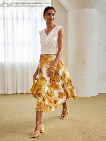 MOTF PREMIUM LINEN FLORAL PRINT FOLD PLEATED SKIRT
