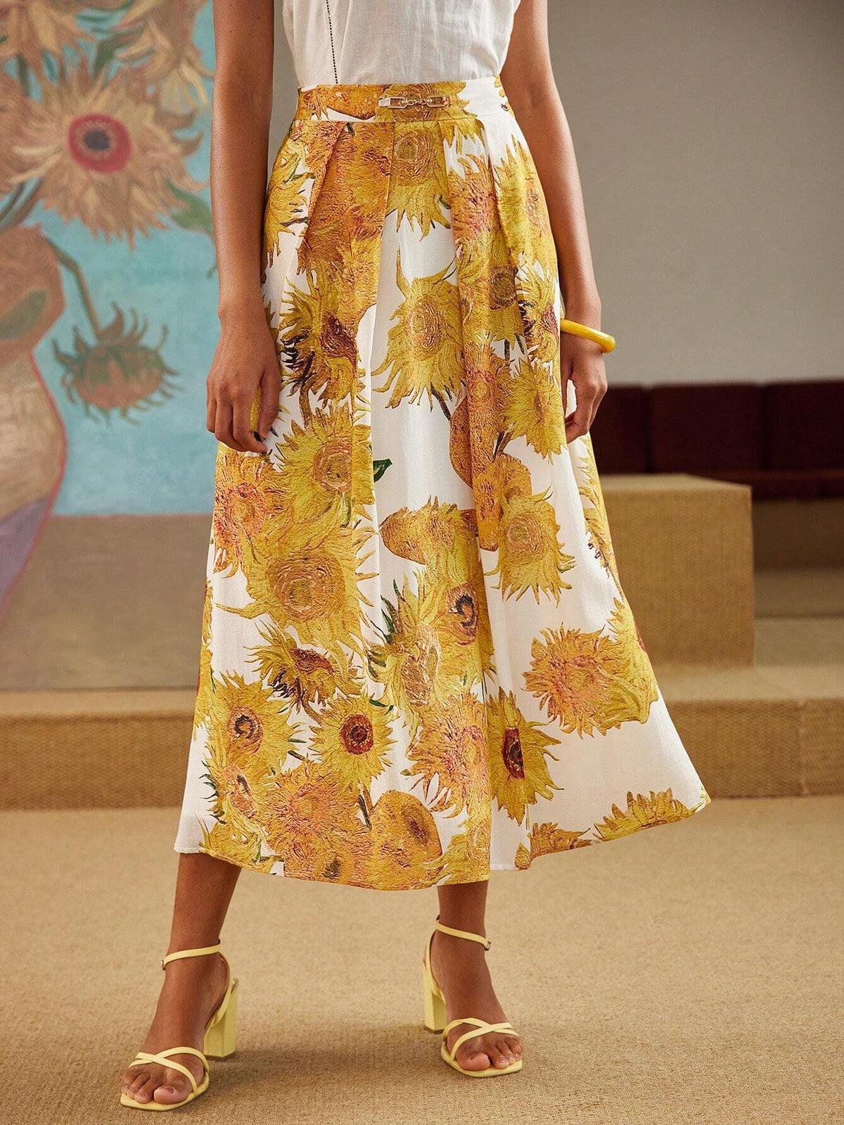 MOTF PREMIUM LINEN FLORAL PRINT FOLD PLEATED SKIRT