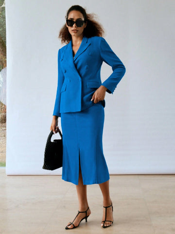 MOTF PREMIUM LINEN SOLID SLANT POCKET SPLIT HEM STRAIGHT SKIRT
