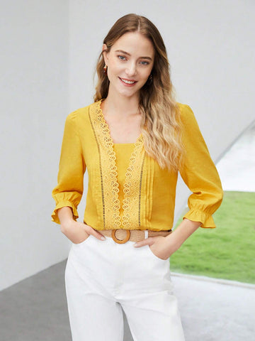 MOTF PREMIUM LINEN VISCOSE LACE DETAIL BLOUSE