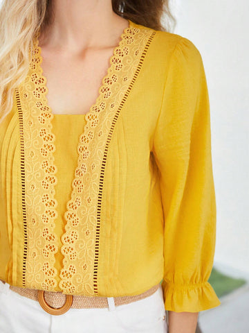 MOTF PREMIUM LINEN VISCOSE LACE DETAIL BLOUSE