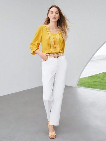 MOTF PREMIUM LINEN VISCOSE LACE DETAIL BLOUSE