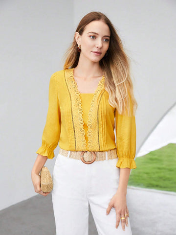 MOTF PREMIUM LINEN VISCOSE LACE DETAIL BLOUSE