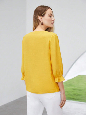 MOTF PREMIUM LINEN VISCOSE LACE DETAIL BLOUSE