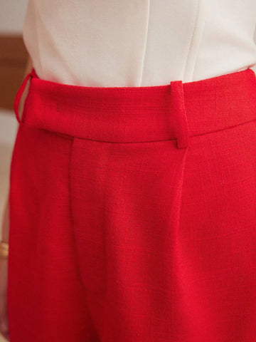 MOTF PREMIUM LINEN WOVEN WOMEN'S PLAIN COLOR SHORTS WITH SLANTED POCKETS