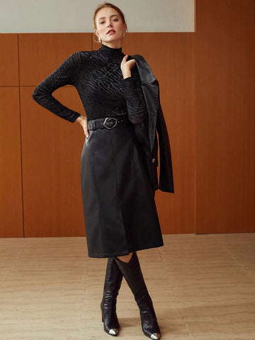 MOTF PREMIUM MESH STRIPED MOCK-NECK TOP