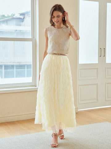 MOTF PREMIUM MESH TEXTURED ELASTIC WAIST SKIRT