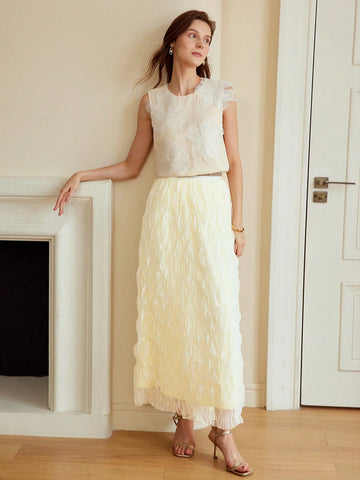 MOTF PREMIUM MESH TEXTURED ELASTIC WAIST SKIRT