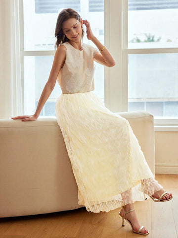 MOTF PREMIUM MESH TEXTURED ELASTIC WAIST SKIRT