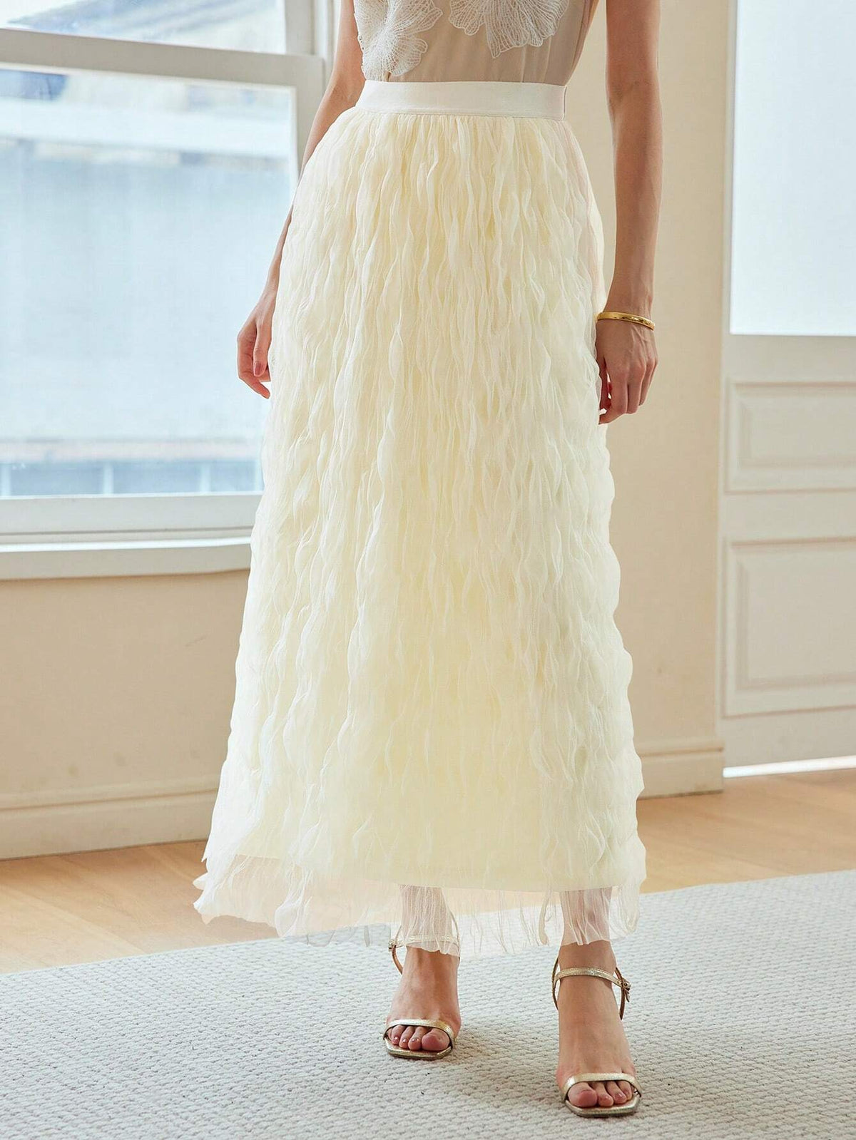 MOTF PREMIUM MESH TEXTURED ELASTIC WAIST SKIRT