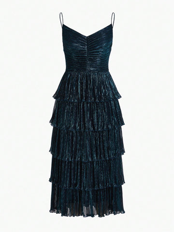 MOTF PREMIUM METALLIC PLISSE TIERED DRESS