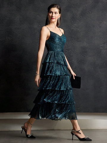 MOTF PREMIUM METALLIC PLISSE TIERED DRESS