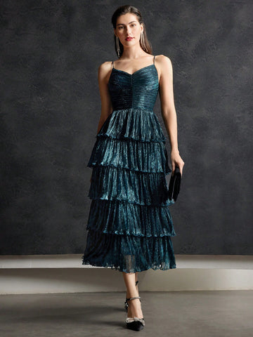 MOTF PREMIUM METALLIC PLISSE TIERED DRESS