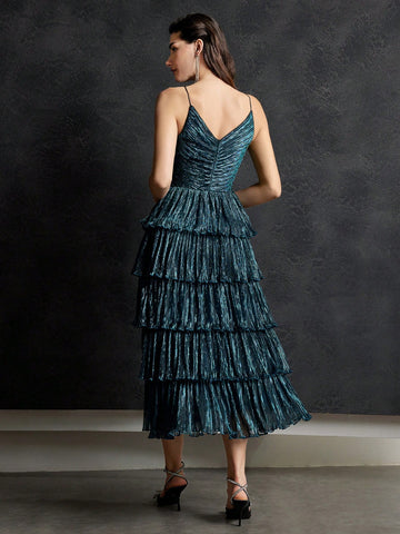MOTF PREMIUM METALLIC PLISSE TIERED DRESS