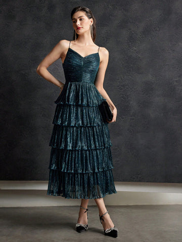 MOTF PREMIUM METALLIC PLISSE TIERED DRESS