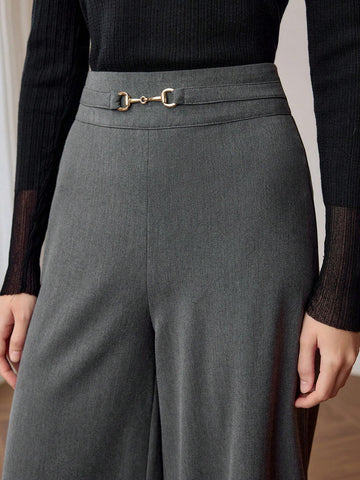 MOTF PREMIUM METAL BUCKLE DETAIL HIGH WAIST BAGGY WIDE LEG PANTS