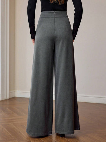 MOTF PREMIUM METAL BUCKLE DETAIL HIGH WAIST BAGGY WIDE LEG PANTS