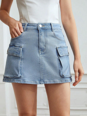 MOTF PREMIUM MINI CARGO DENIM SKIRT