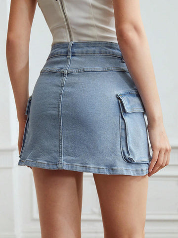 MOTF PREMIUM MINI CARGO DENIM SKIRT