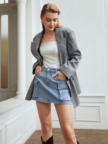 MOTF PREMIUM MINI CARGO DENIM SKIRT