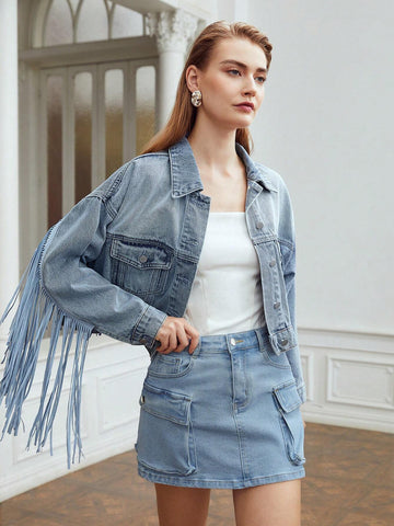 MOTF PREMIUM MINI CARGO DENIM SKIRT