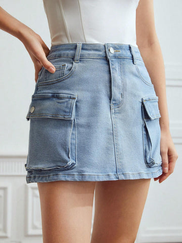 MOTF PREMIUM MINI CARGO DENIM SKIRT