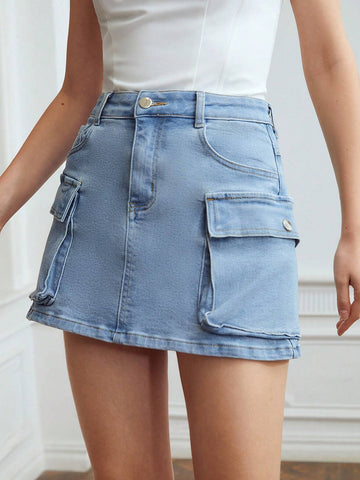 MOTF PREMIUM MINI CARGO DENIM SKIRT