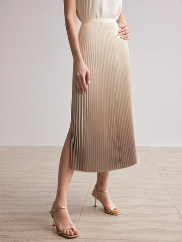 MOTF PREMIUM OMBRE PRINT SPLIT THIGH PLEATED SKIRT