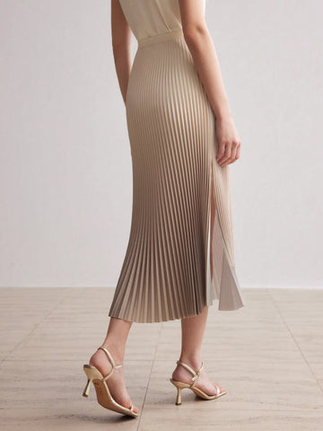 MOTF PREMIUM OMBRE PRINT SPLIT THIGH PLEATED SKIRT