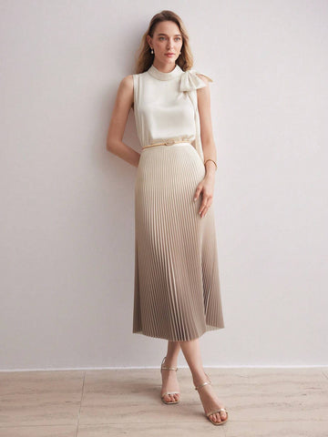 MOTF PREMIUM OMBRE PRINT SPLIT THIGH PLEATED SKIRT