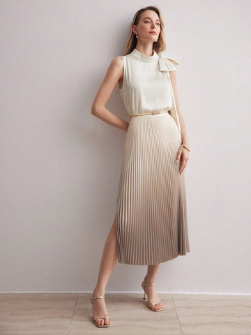 MOTF PREMIUM OMBRE PRINT SPLIT THIGH PLEATED SKIRT