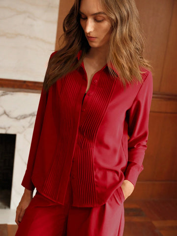 MOTF PREMIUM PLEATED BUTTON UP SHIRT