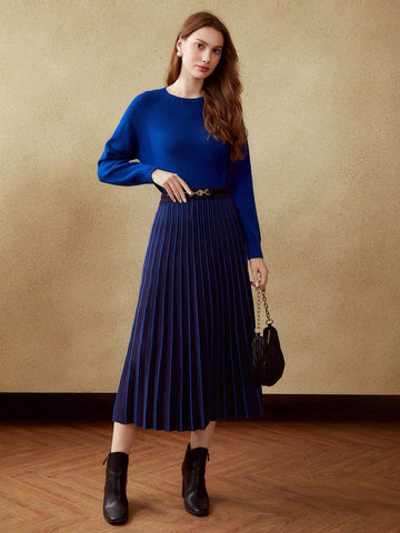 MOTF PREMIUM PLEATED KNIT MIDI SKIRT WITHOUT BELT