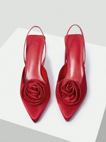 POINTED TOE & STILETTO HEEL ROSE DECOR ELEGANT WOMEN'S HIGH HEEL