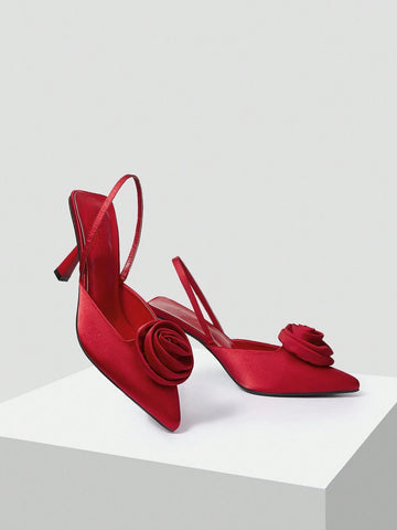 POINTED TOE & STILETTO HEEL ROSE DECOR ELEGANT WOMEN'S HIGH HEEL