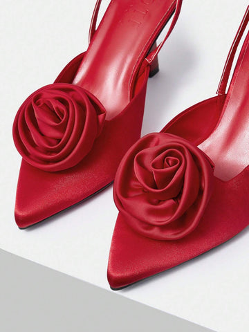POINTED TOE & STILETTO HEEL ROSE DECOR ELEGANT WOMEN'S HIGH HEEL