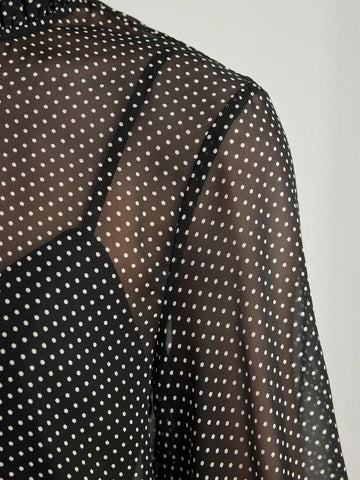 MOTF PREMIUM POLKA DOT FRILL MOCK NECK FLARE SLEEVE SEMI-SHEER BLOUSE
