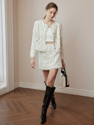 MOTF PREMIUM POLKA DOT JACQUARD STRAIGHT SKIRT