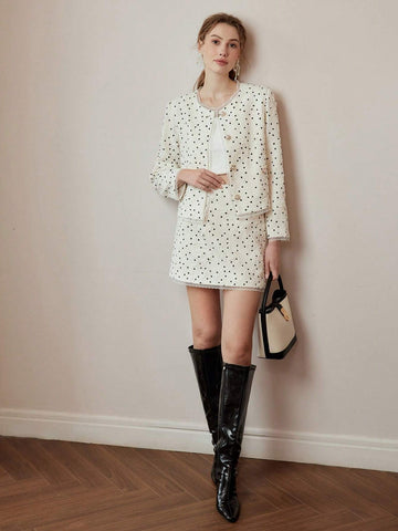 MOTF PREMIUM POLKA DOT JACQUARD STRAIGHT SKIRT