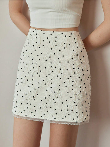 MOTF PREMIUM POLKA DOT JACQUARD STRAIGHT SKIRT