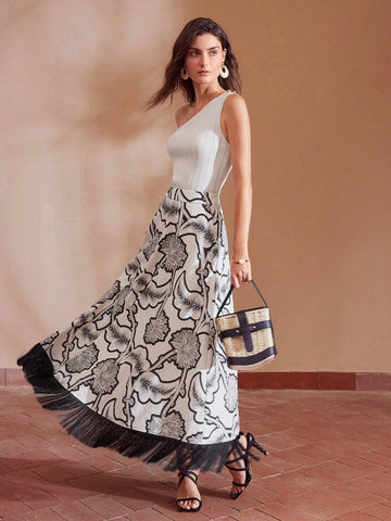 MOTF PREMIUM PRE WOVEN WOMEN'S PRINTED LINEN SKIRT