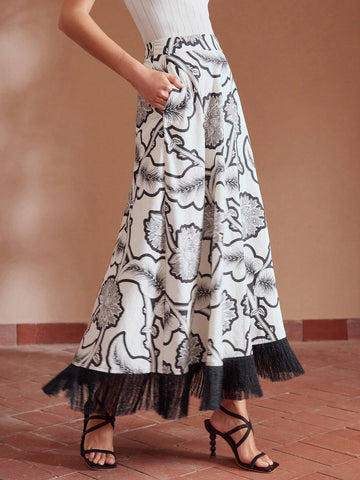 MOTF PREMIUM PRE WOVEN WOMEN'S PRINTED LINEN SKIRT