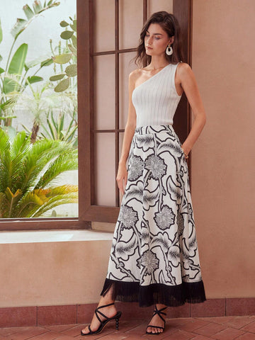 MOTF PREMIUM PRE WOVEN WOMEN'S PRINTED LINEN SKIRT