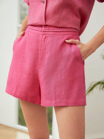 MOTF PREMIUM PURE LINEN BRAIDED WAIST SHORTS