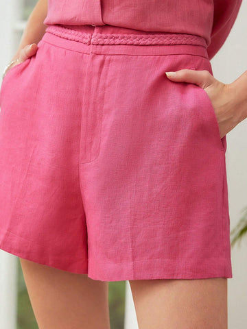 MOTF PREMIUM PURE LINEN BRAIDED WAIST SHORTS