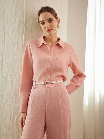 MOTF PREMIUM PURE LINEN SOLID COLOR PATCHWORK POCKET DESIGN LONG SLEEVE SHIRT