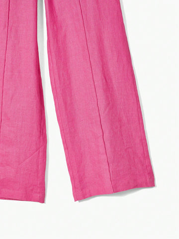 MOTF PREMIUM PURE LINEN SOLID COLOR SQUARE NECKLINE BELTED SLEEVELESS JUMPSUIT