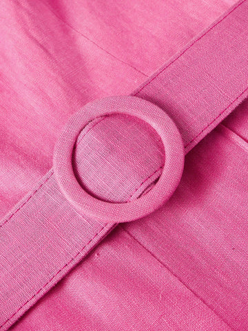 MOTF PREMIUM PURE LINEN SOLID COLOR SQUARE NECKLINE BELTED SLEEVELESS JUMPSUIT