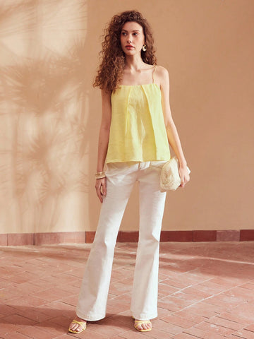 MOTF PREMIUM PURE LINEN SOLID FOLD PLEATED CAMI TOP